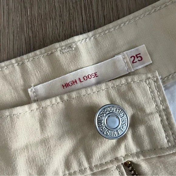 Levi’s Premium 100% Cotton High Loose Pleated Pants - Cream Beige - Size 25 - Picture 6 of 13